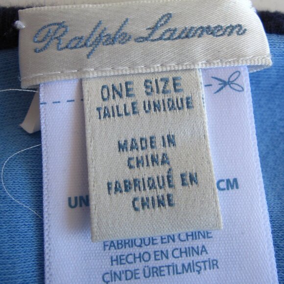 Ralph Lauren Blue Rugby Stripe Baby Blanket Cotton Knit Polo Logo 24 x 32” - Picture 4 of 5